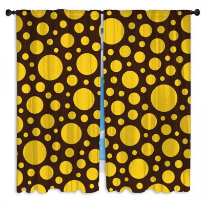 Yellow Brown Circles Window Curtains Polka Dots Sheer & Room Darkening - 2 Panels