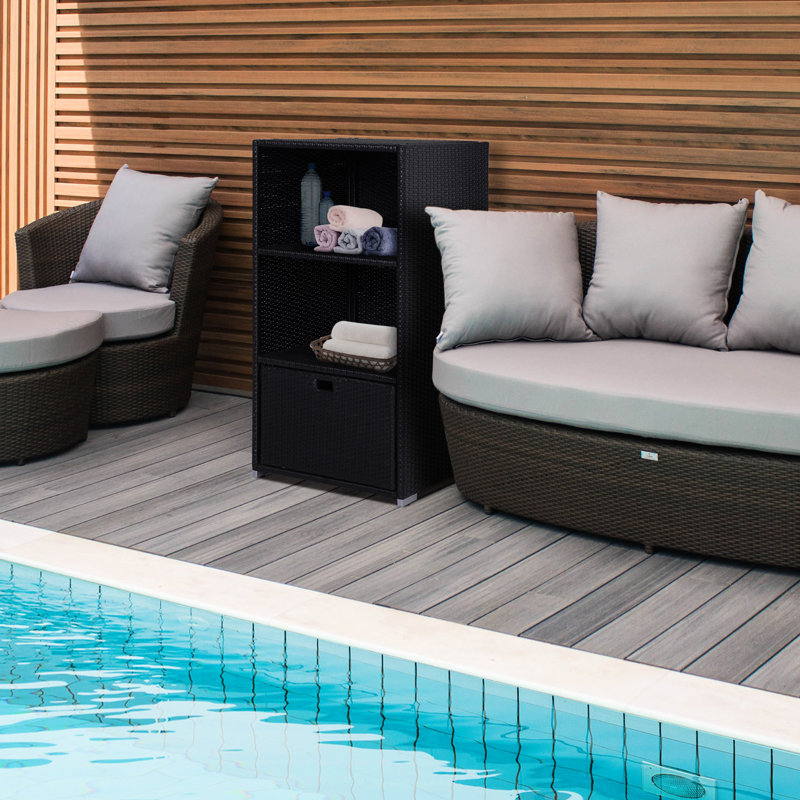 Étagère de rangement pour étagère de piscine - imperméable, 2 tablettes, pour spa, spa et piscine, foncée avec rangement, couleur