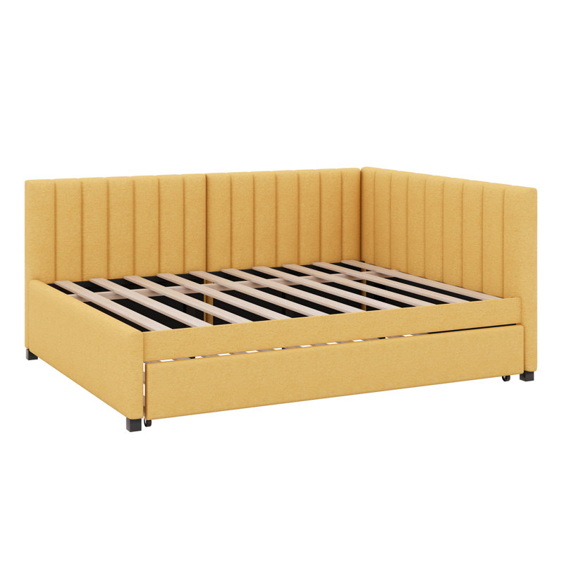 Upholstered Daybed With Trundle Sofa Bed Frame, Yellow