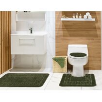 Fancy 3pc bath rug Set toilette seat cover Non-slip Dark green color #6  flufly super soft for bathroom décor 