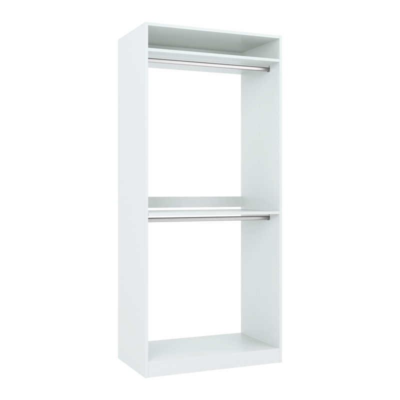 White Modular Closet System Walk-In Tower with Drawer and Hanging Rods
