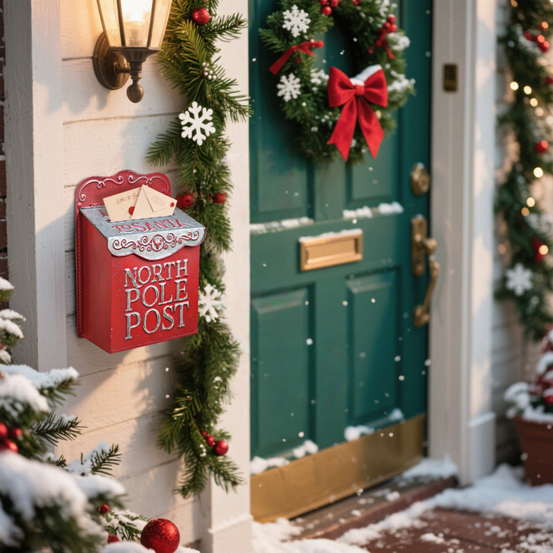  Boîte aux lettres de père Noël pour décoration de Noël - Lettres rétro à la boîte aux lettres de père Noël pour manteau de cheminée, porte d'entrée, ornement de porche, présentoir de village de vacances