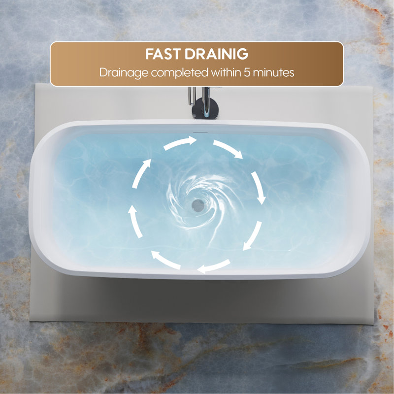 67'' White Acrylic Freestanding Soaking Bathtub with Chrome Drain