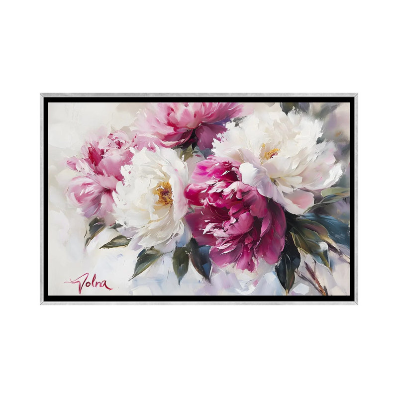 Blanc et rose pivoines - reproduction d'art murale encadrée, H 18 po x l 26 po, Reproduction encadrée sans passe-partout