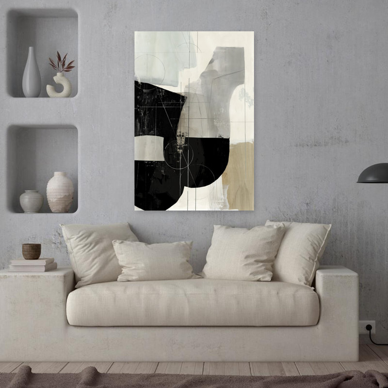 Noir jais I, art géométrique abstrait, H 36 po x l 24 po