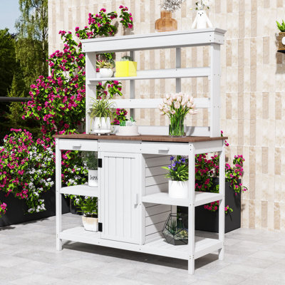 Table de rempotage Farmhouse 66 "avec grande surface de travail, tablettes ouvertes, 2 tiroirs et armoire
