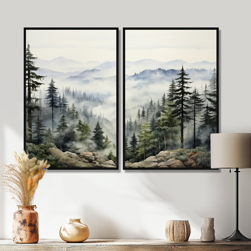 Pin, Misty Mountain I - art mural pin surdimensionné, Noir, H 36 po x l 48 po, Reproduction encadrée sans passe-partout