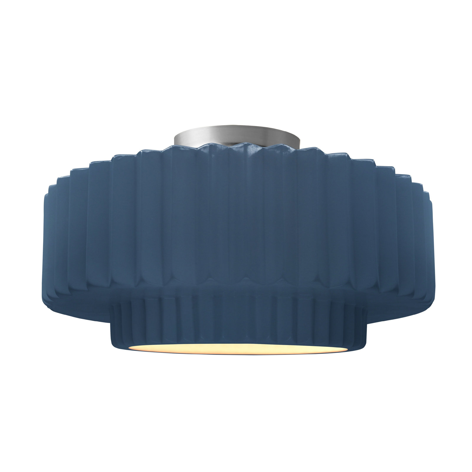 Single Light Ceramic LED Semi Flush Mount, 8" H x 16.5" W x 16.5" D, Midnight Sky/Matte White, Brushed Nickel