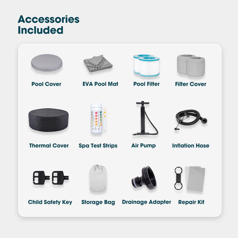 RELXTIME 82 Inch Circular Inflatable Soothing Massage Hot Tub, Energy-saving Insulation Cover, 4-6 People Outdoor Hot Tub With 130 Massage Jets, Floor Mat, 2 Filter Elements, Cup Holder