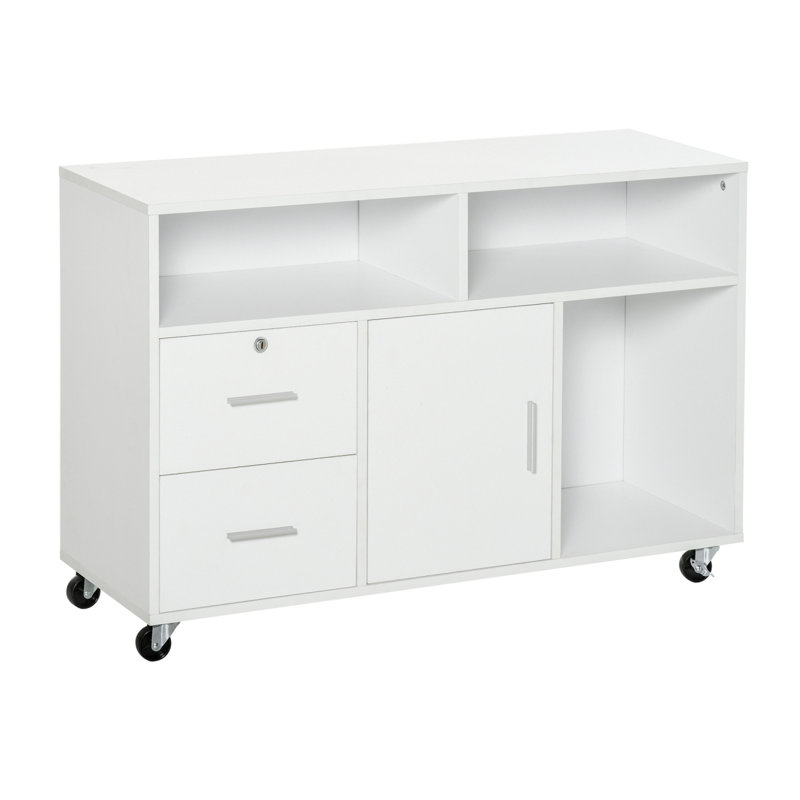 Printer Stand Home Office Mobile Cabinet Organizer Desktop With Caster Wheels,  Locking Breaks And Drawer,