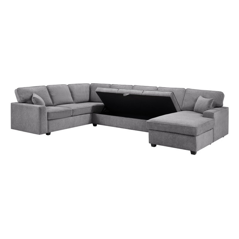 Canapé modulaire en chenille de 137 po de largeur avec méridienne orientée vers la droite, rangement sous le siège et coussins décoratifs