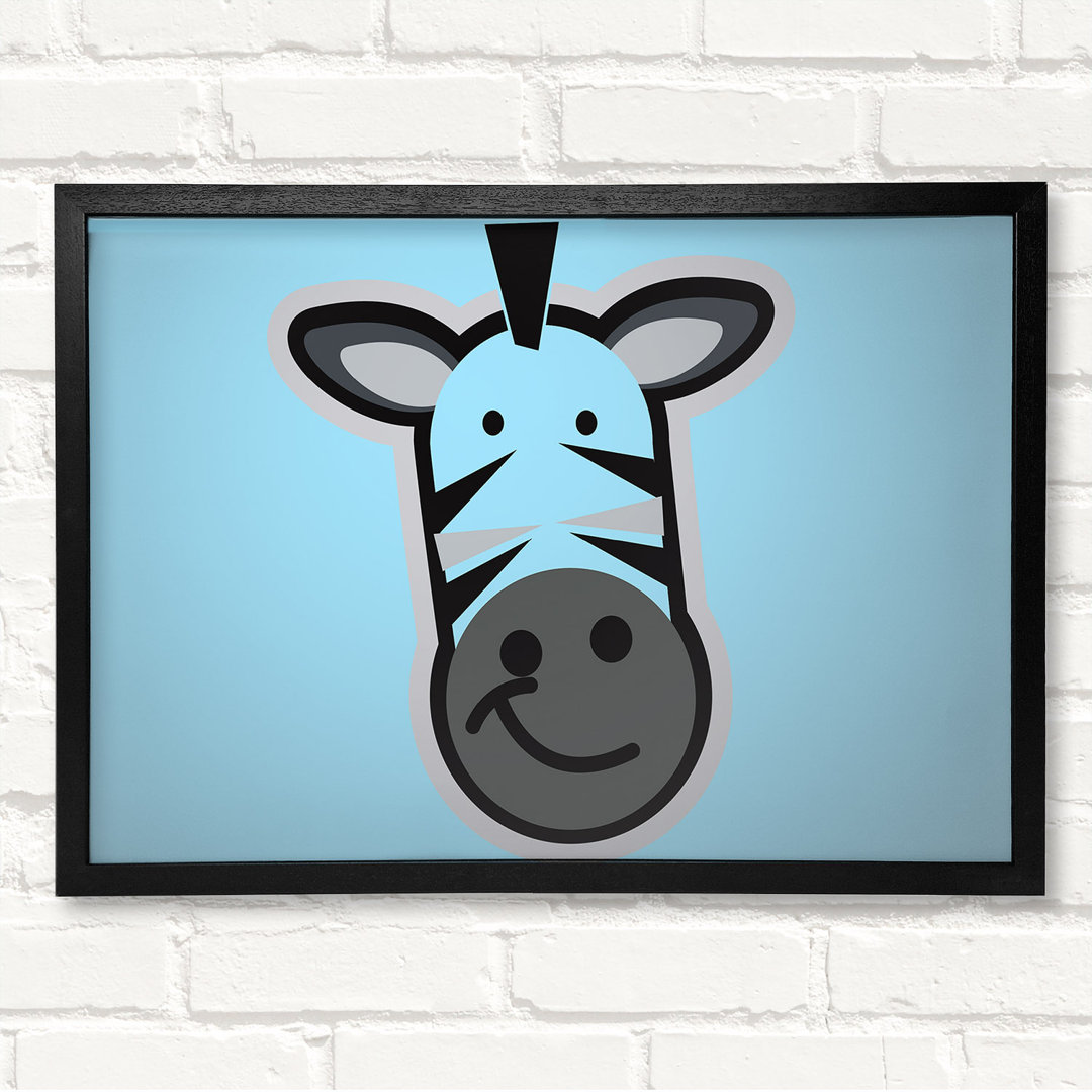 Gerahmtes Leinwandbild Smiling Zebra Face Baby Blue