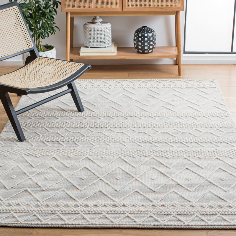 Tapis géométrique tissé à la main Scheid en ivoire / gris, Rectangle 8 pi x 10 pi