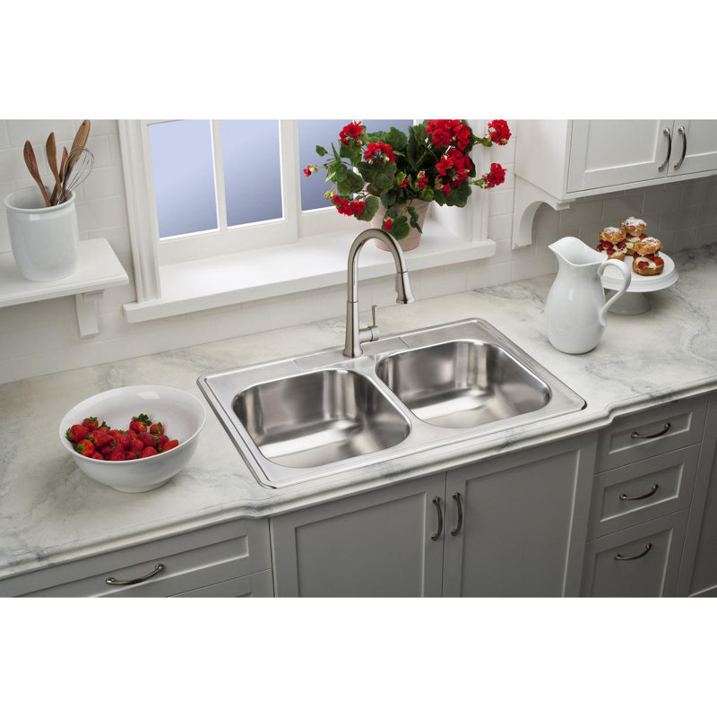 Dayton 33" L x 22" W Double Basin Drop-In Kitchen Sink, 4 hole