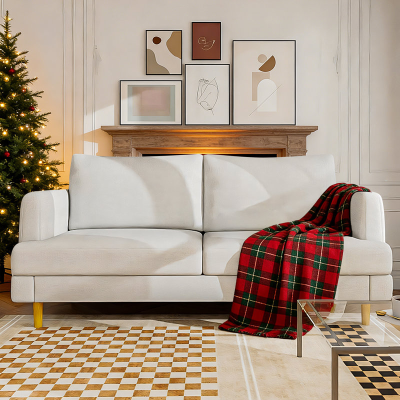Canapé-lit à accoudoirs carrés 70 po avec accoudoirs carrés et moderne, H 33,33 po x l 70,22 po x P 27,11 po, Beige
