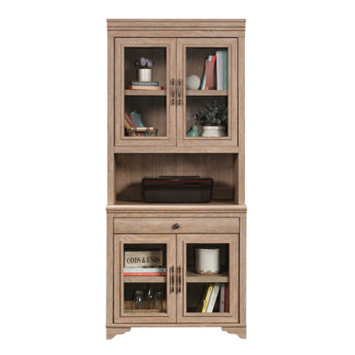Bureau Shabby Chic brun, bois d'ingénierie, tablette réglable derrière les portes en verre trempé encadrées, gestion des câbles, profondeur de 32,24 po, largeur de 18,03 po, hauteur de 42,91 po, poids de 77,97 lb pour le bureau,