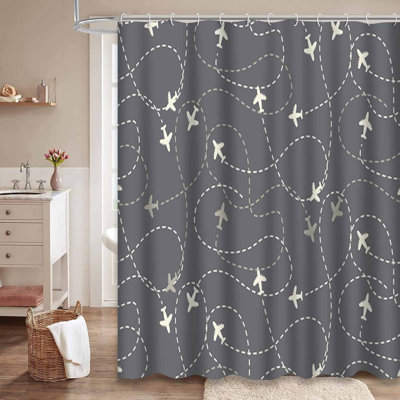 Travel World Airplane Seamless Map White Shower Curtain with 12 Hooks