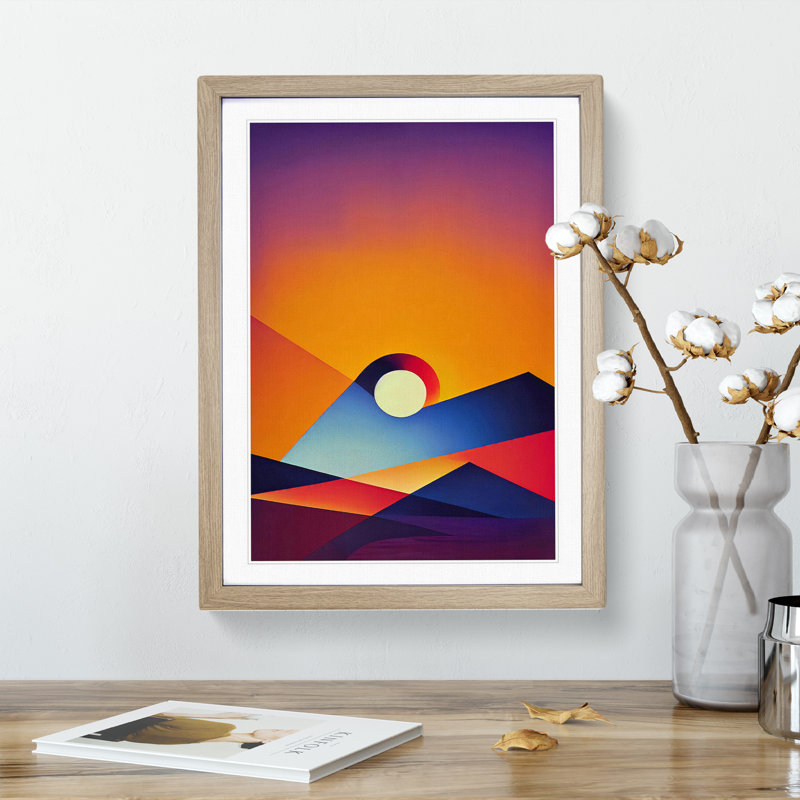 Vivid Sunset Abstract - Single Picture Frame Painting, 34cm H x 25cm W x 2cm D, Oak Framed