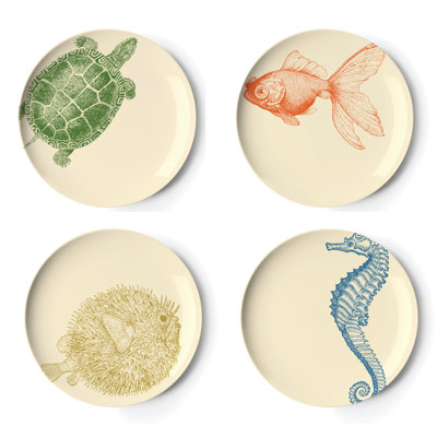 Ensemble de assiettes à salade en mélamine 4 pièces à vie marine Teo