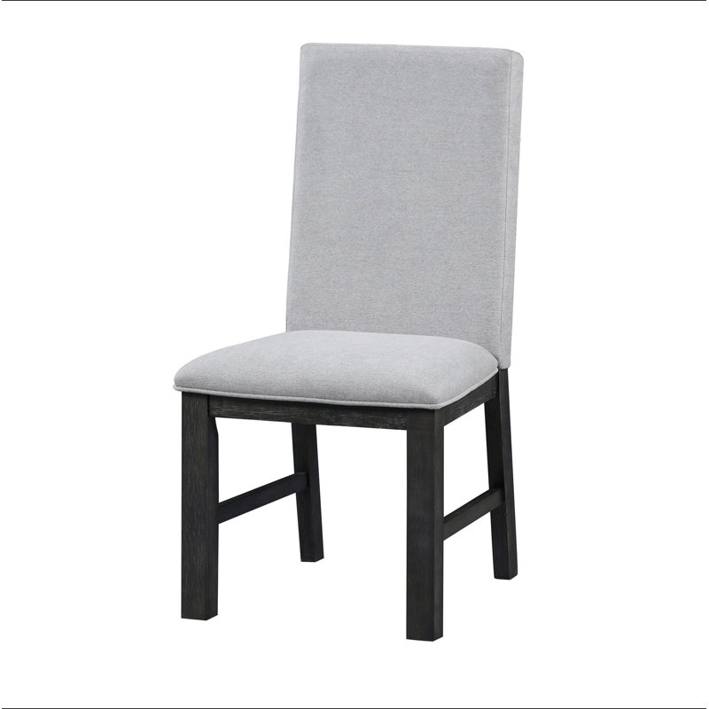Ensemble de 2 chaises de salle à manger rembourrées grises à dossier élégant avec cadre en bois noir antique