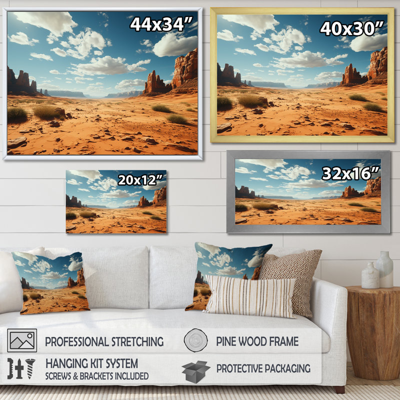 Horizon aride sur le désert du Nevada I - art mural Canyon et désert, Cadre d'angle fermé noir, H 30 po x l 40 po x P 1,5 po