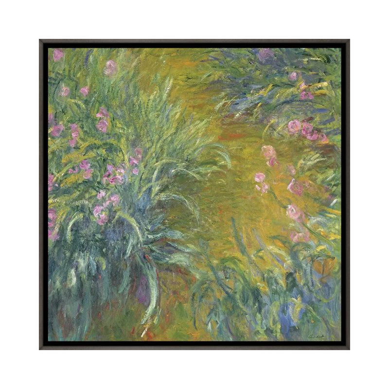 Iris par Claude Monet - impression d'art graphique, Aucun mat, Toile avec cadre en bois gris, H 37 po x l 37 po x P 1,5 po