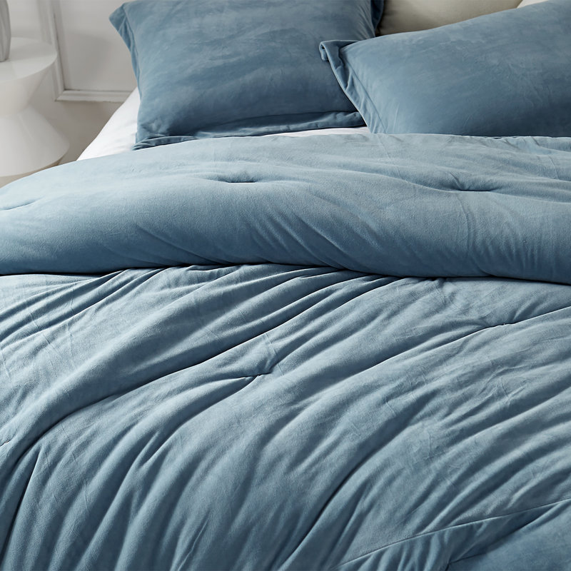 Polyester Baffle Box Stitch Comforter Set, Twin XL Comforter + 1 Standard Sham, Smoke Blue