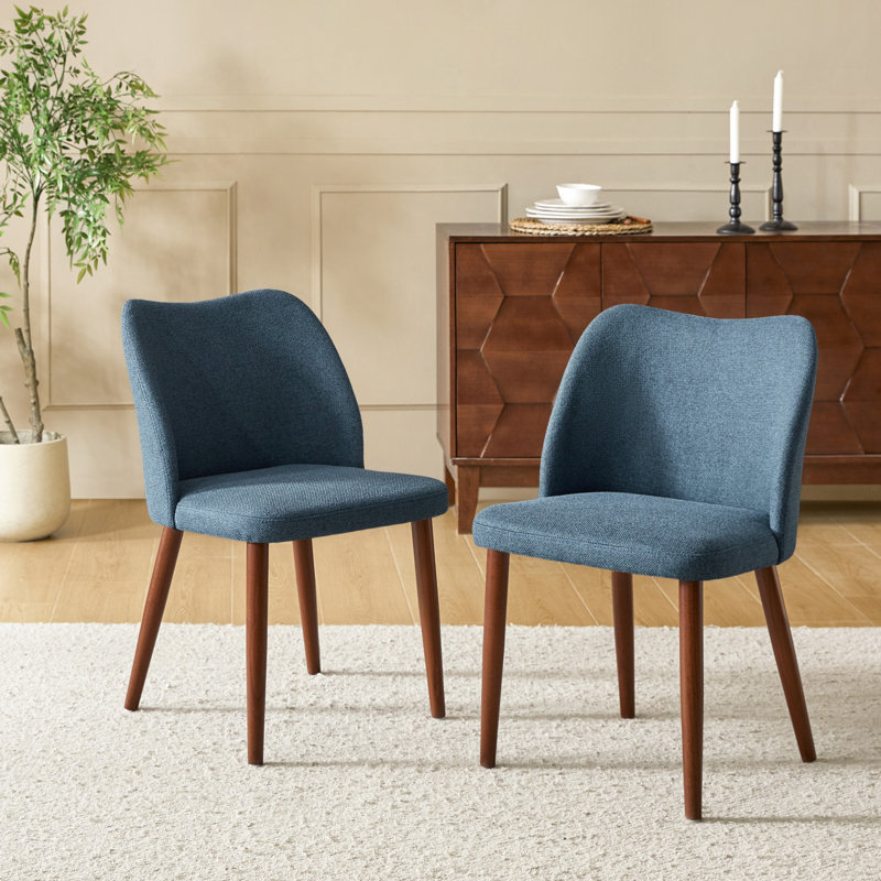 Kanalu Modern Dining Chair with Solid Wood Legs, Navy