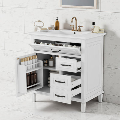 Meuble-lavabo autoportant élégant avec lavabo | Élégance de rangement moderne pour un bonheur de salle de bain sans effort