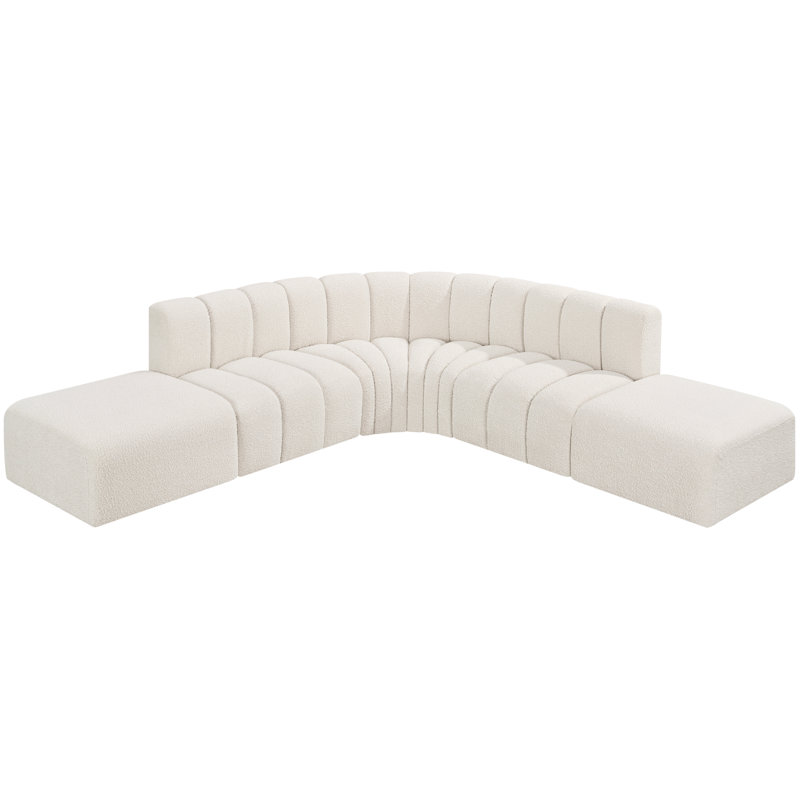 Issic Upholstered Curved Sectional with Ottoman Reversible, Cream Boucle Fabric