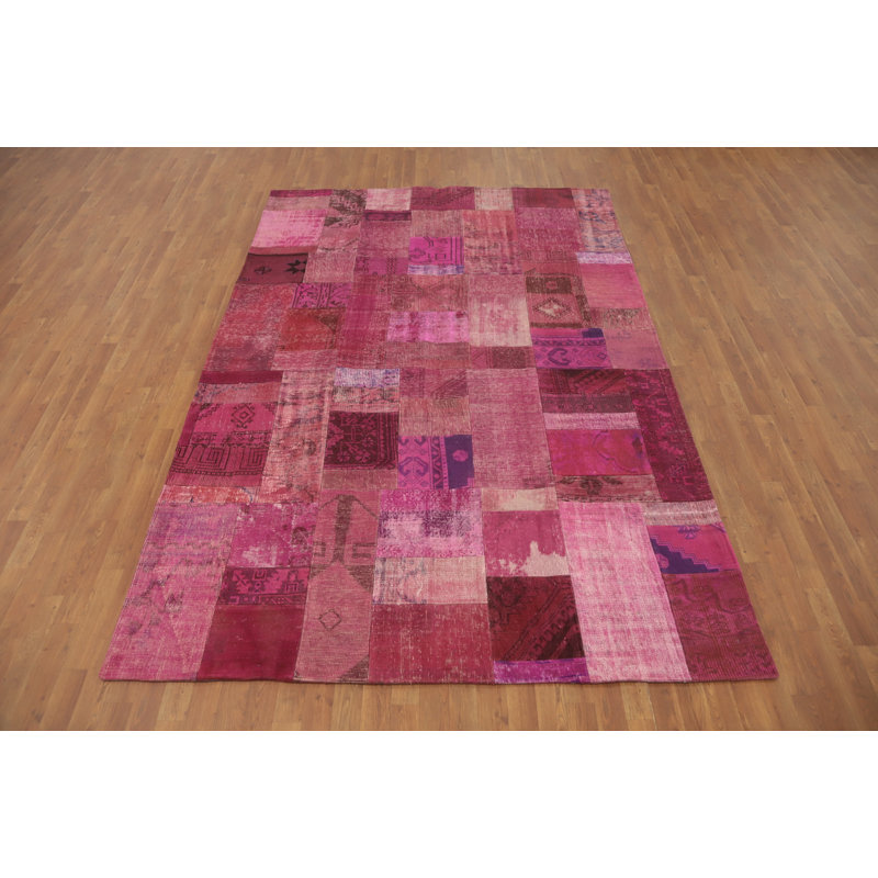 Geometric Wool Patchwork Distressed Area Rug 7x10