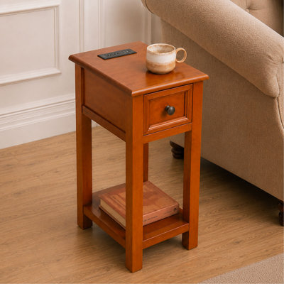 End Table With Drawer and Shelf, Mission-Style, Veneers and Wood Construction for Living Room and Bedroom