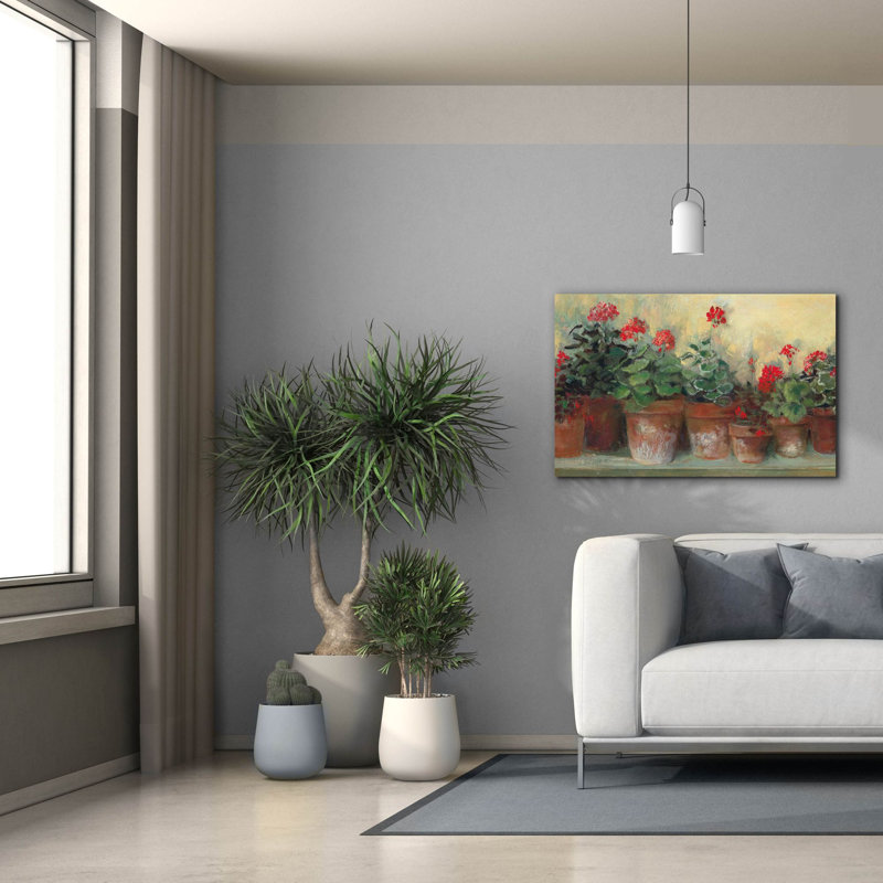 «Aanvi Kathleens Geraniums» sur toile par Carol Rowan, H 26 po x l 40 po x P 1,5 po