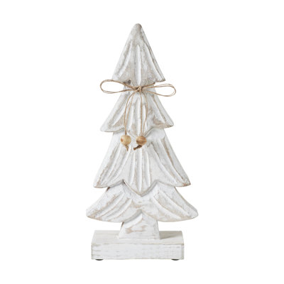 Festive Finds Snowy Tree Textured Wooden White 10.25x4.75x2.25