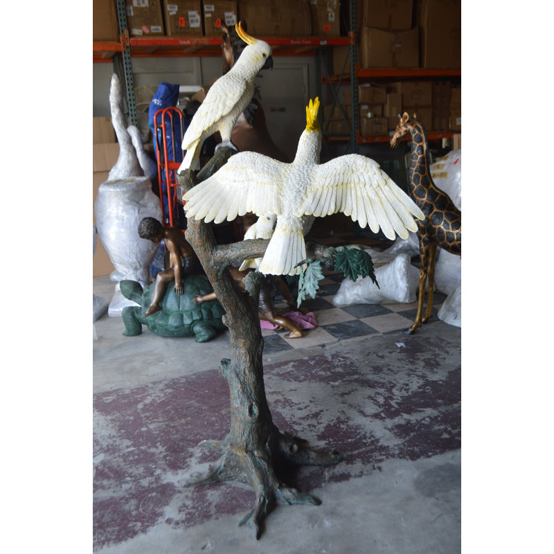 Bronze Tropical Cockatoo Tree Statue with Hand-Painted Finish