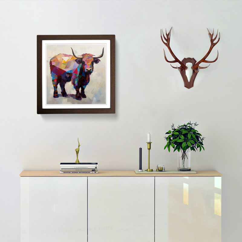 Highland Cow Suprematism - Single Picture Frame Print on Wood, Walnut