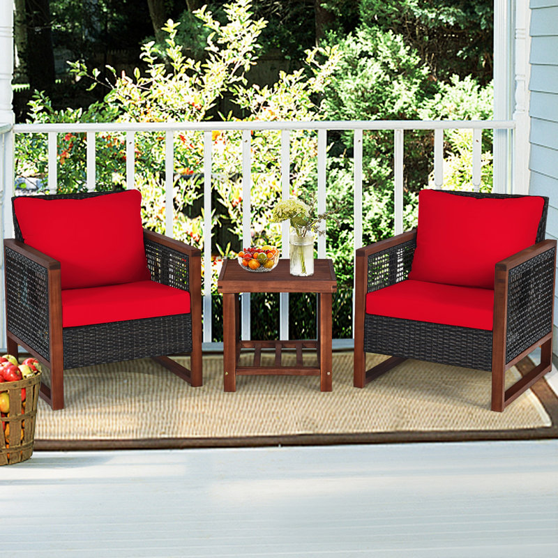Oxford Outdoor 3 Pieces Acacia Wood Patio Furniture Set with Coffee Table, Red