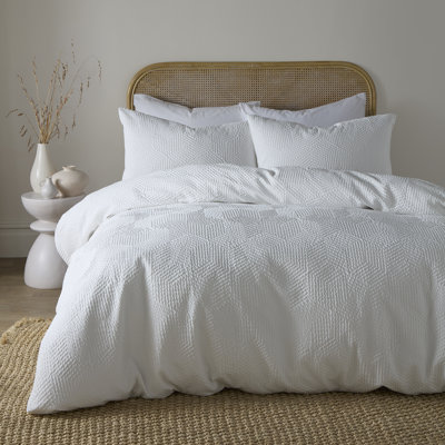 Embossed Geo Polyester Solid Colour Duvet Cover Set