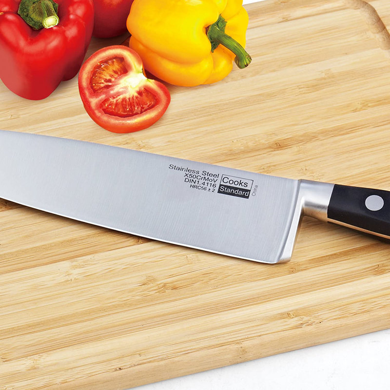 Couteau de chef standard 8 pouces / 20 cm de Cooks, couteaux en acier inoxydable à haute teneur en carbone, poignée ergonomique, triple rivet pointu