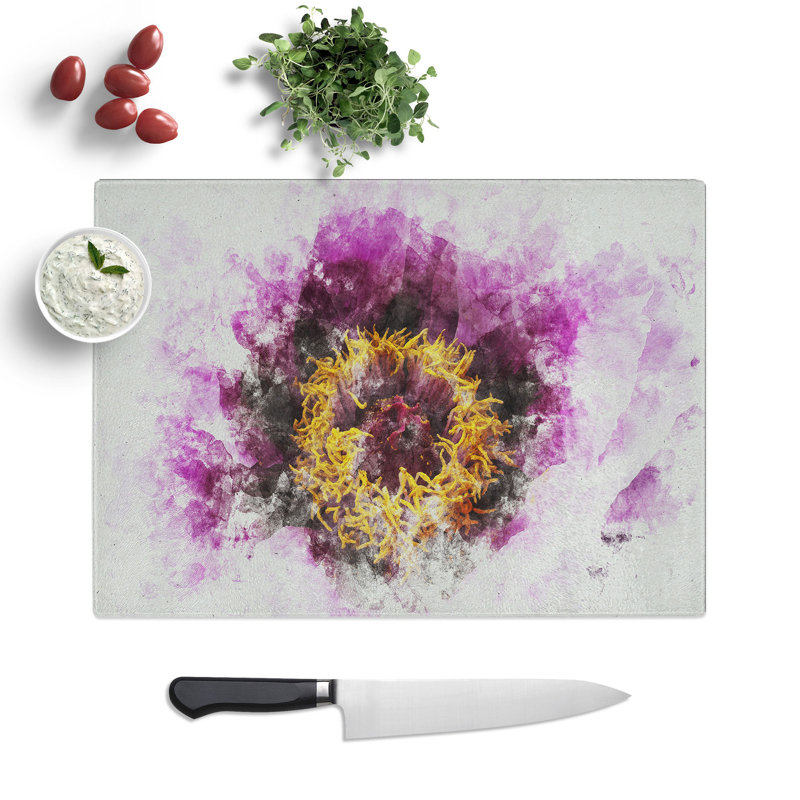 Purple Peony Flower Vol.1 Watercolour Chopping Board, 0.4cm H x 20cm W x 28.5cm L