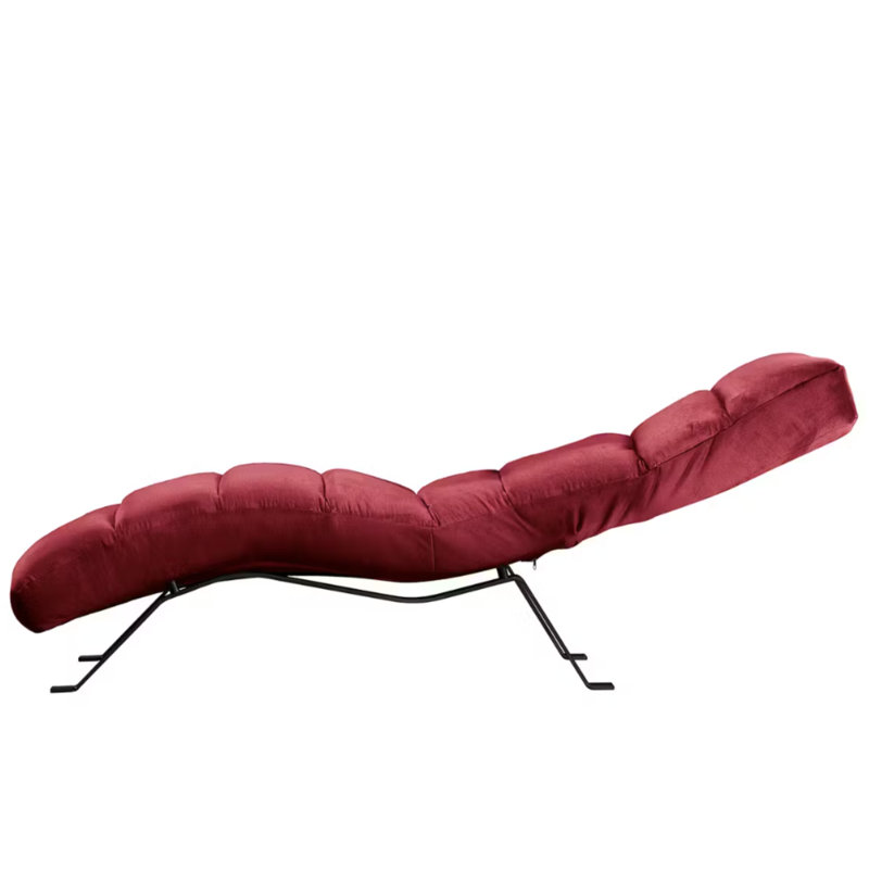 Rye Upholstered Velvet Fabric Chaise Lounge with Adjustable Backrest, Black, Red