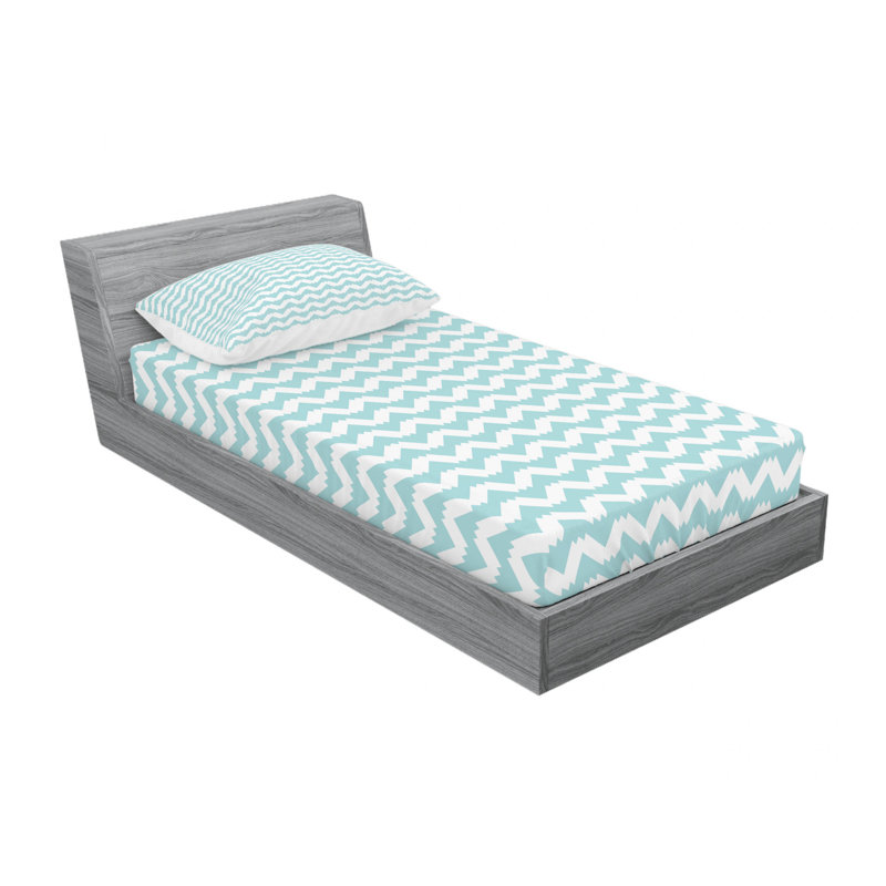 Microfiber Chevron Sheet Set, Twin XL Sheet Set with Fitted Sheet, Light Blue/White Chevron
