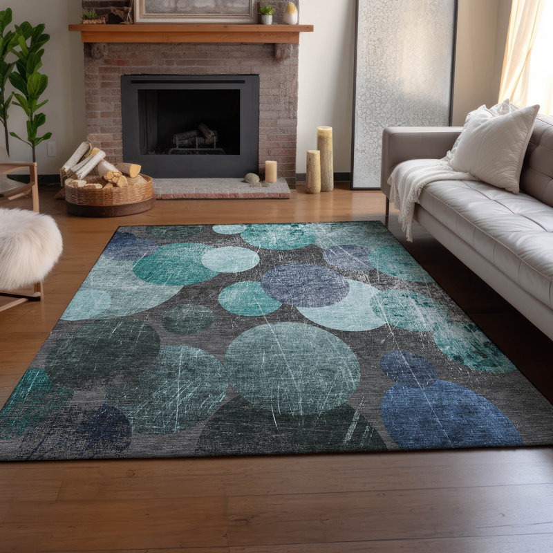 Tapis sarcelle de qualité supérieure lavable à la machine Cerrito AMF556, Rectangle 5 pi x 7 pi 6 po