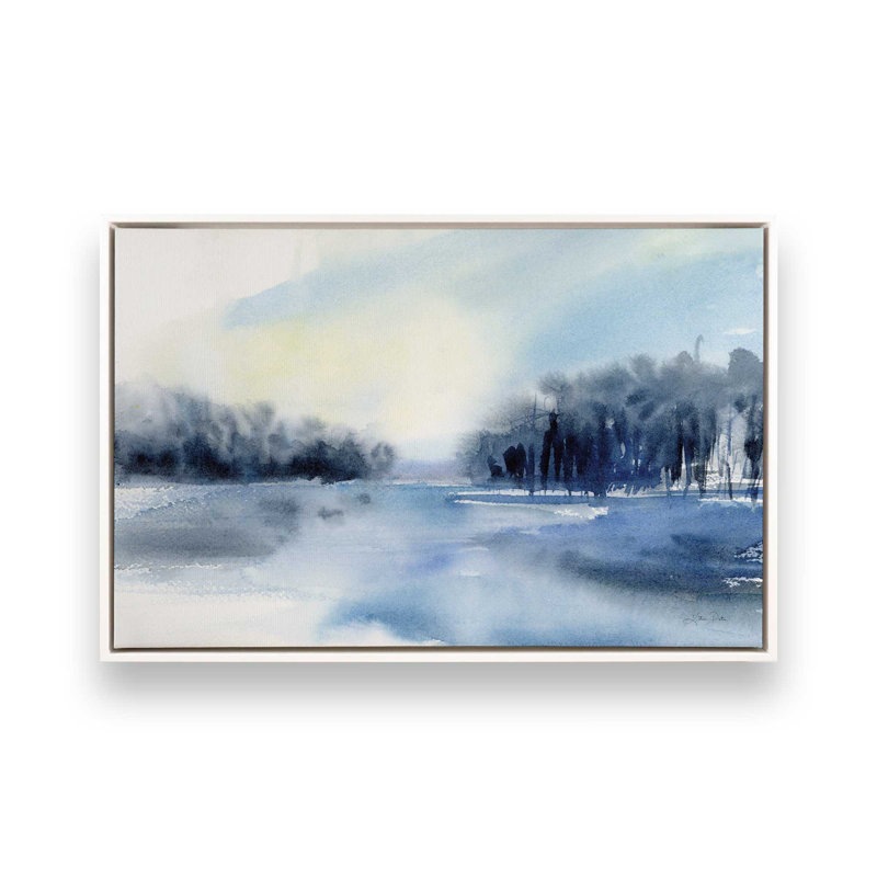 Imprimé brume d'hiver sur le lac, Cadre blanc, H 20,75 po x l 30,75 po x P 1,75 po