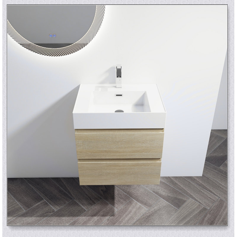 Meuble-lavabo mural 24 po avec lavabo en résine, 2 tiroirs à fermeture en douceur 24 po