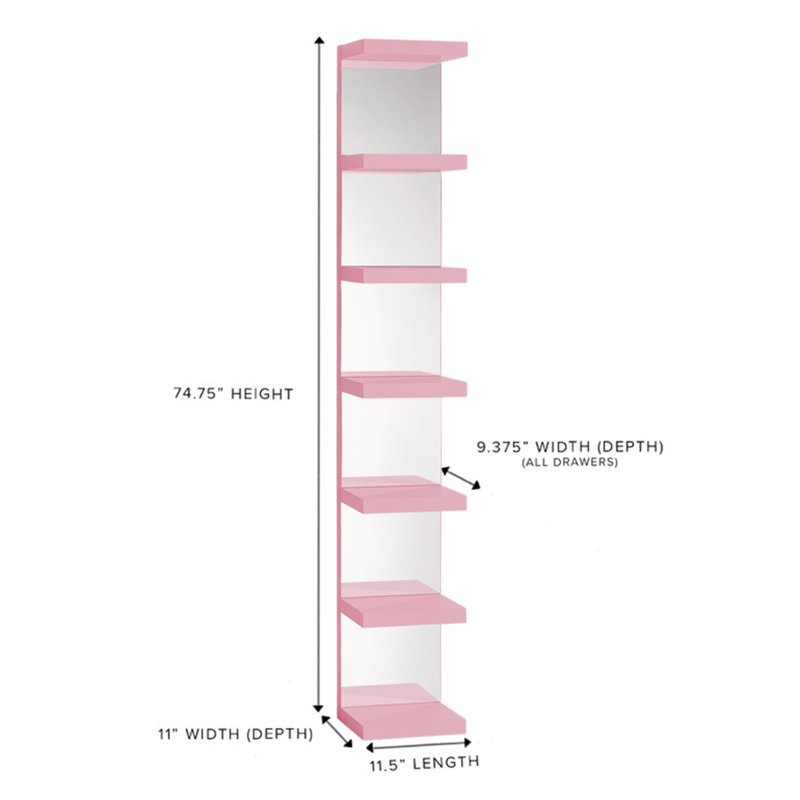 SlayStation Natalie Mirrored Column Display Shelves with Anti Tipping Bracket, Mirrored Back Panel, Pink