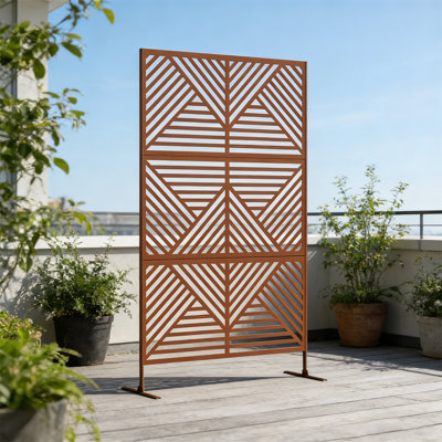 Écran d'intimité en métal brun, écran de clôture décoratif H 78 po x l 48 po, paravent extérieur autoportant avec support, treillis pour plante grimpante pour jardin, balcon, patio