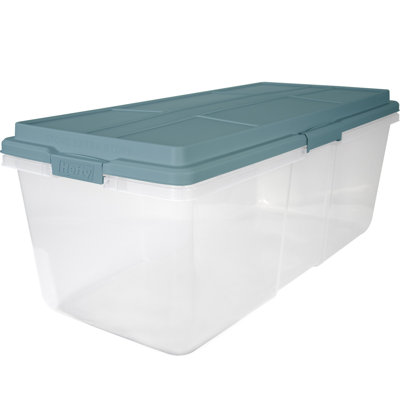 Hefty 113 Quart Storage Container with Lid, Extra Large Stackable Latching Storage Bin, Smoke Blue, 4-Pack