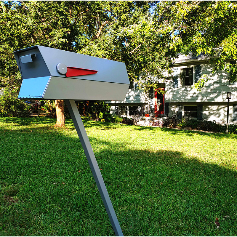 Steel Post Mounted Mailbox with Magnetic Closure, Anodized Aluminum Effect (Silver)