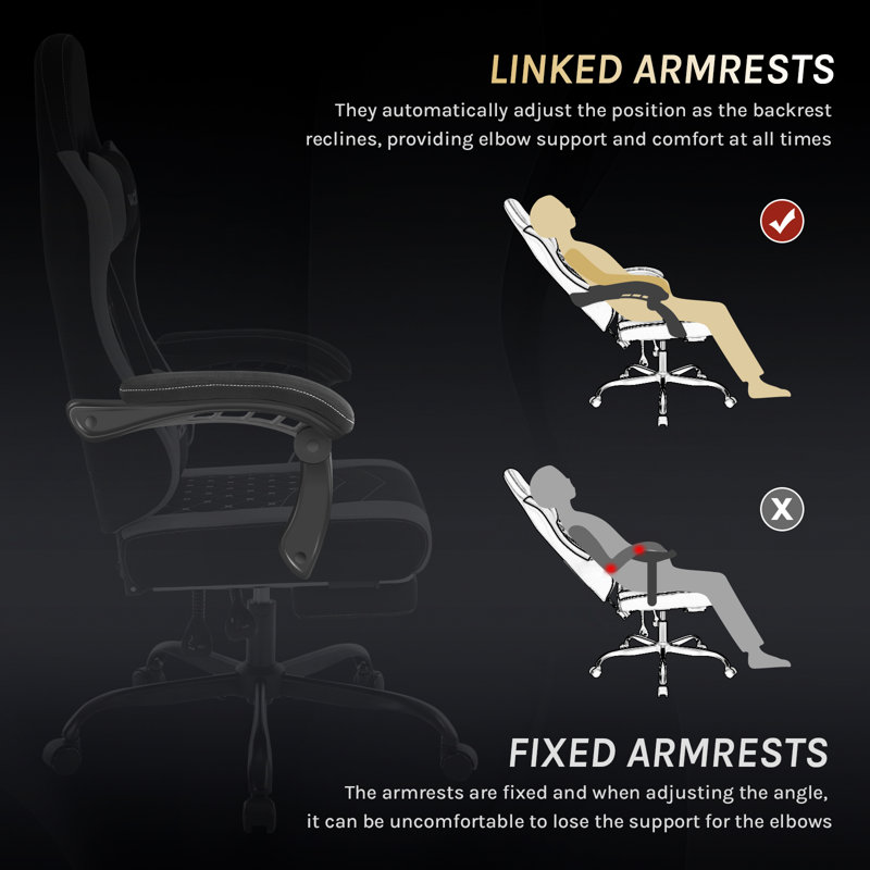 Gaming Chair With Pocket Spring Cushion, Massage Ergonomic Office Chair, Wide Padded Swivel Computer Chair With Massage Lumbar Pillow Footrest, 150kg Load, Mesh Fabric